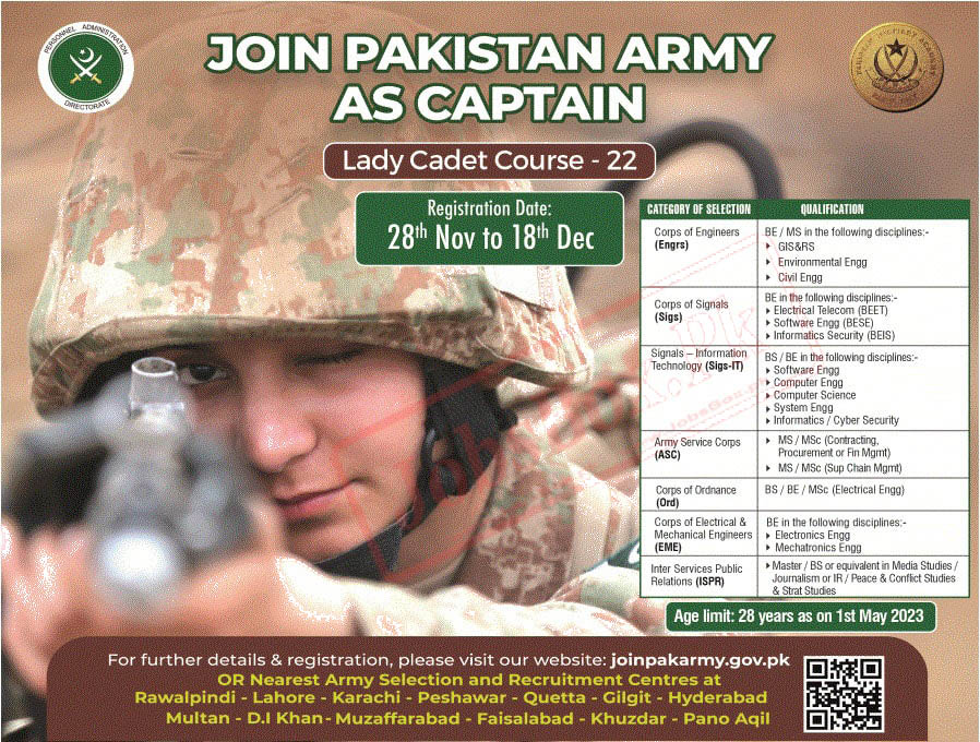 Join Pakistan Army New Govt Jobs 2022 Lady Cadet Course LCC