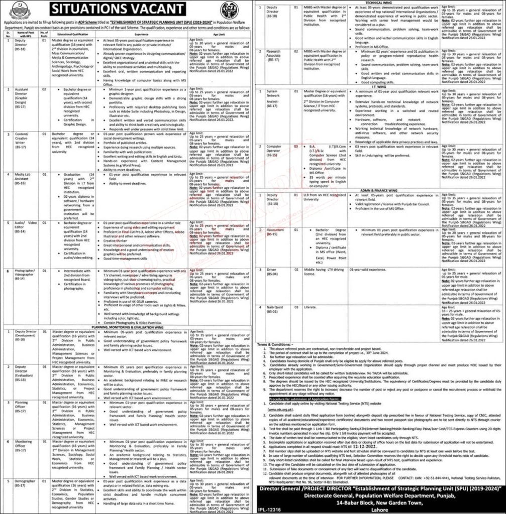 Punjab Population Welfare Department Government Jobs 2022