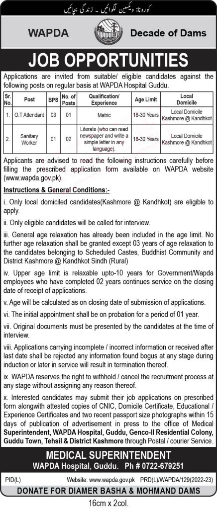 WAPDA New Government Jobs in Sindh 2022