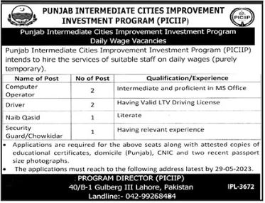 New Govt Jobs in Punjab Intermediate Cities Investment 2023